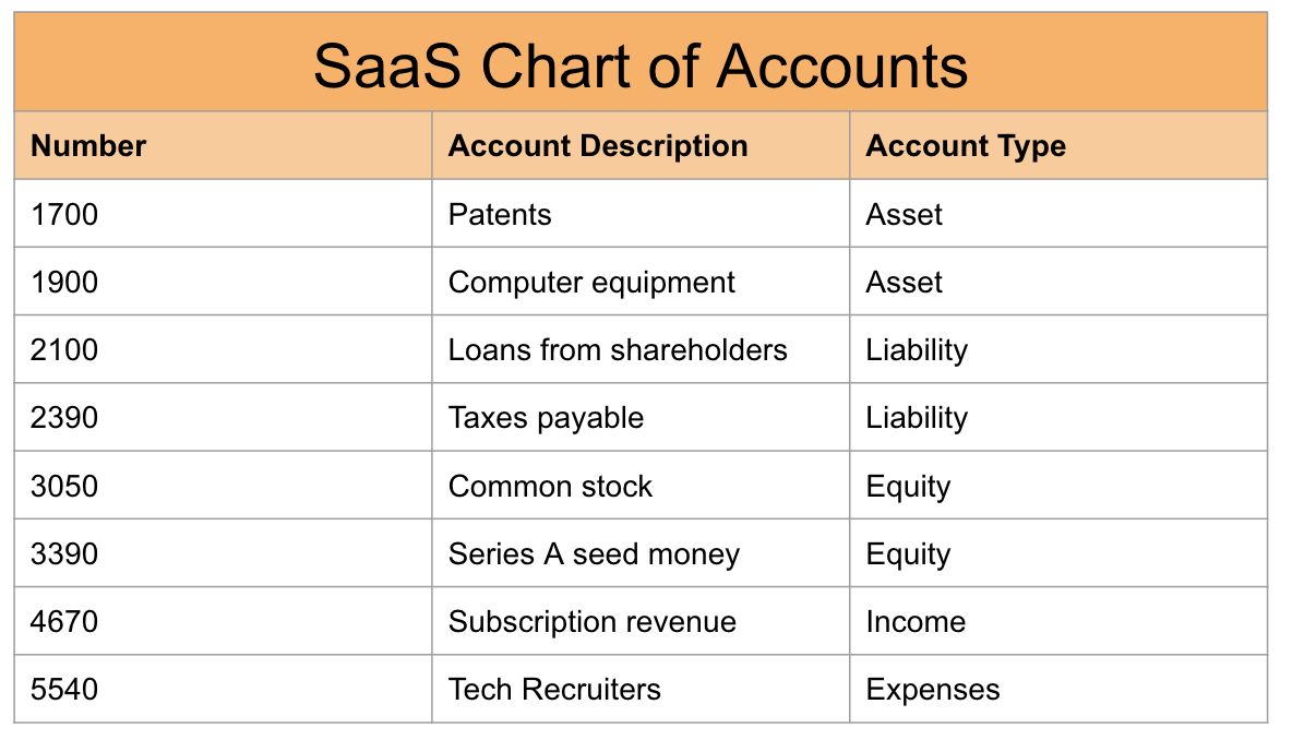 SaaS Chart of accounts example