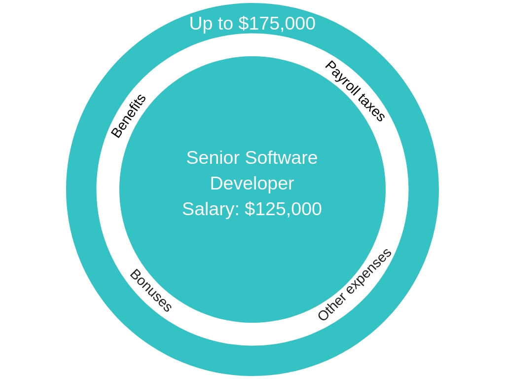 With all the benefits and bonuses included, employees cost 1.25 - 1.4 times higher than their salary.